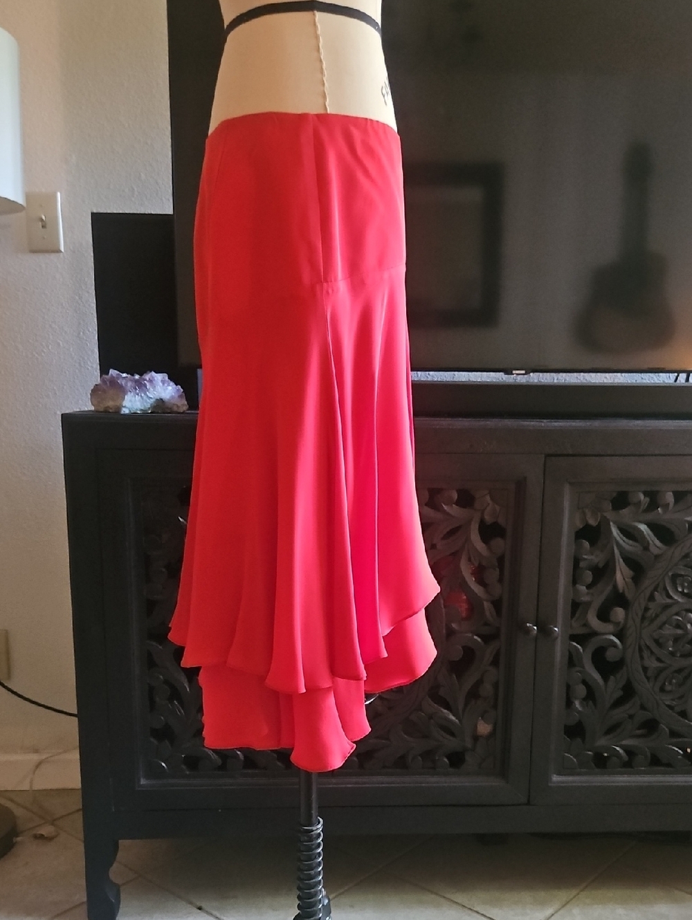 Ralph Lauren Red Silk Ruffle Skirt - Picture 10 of 15